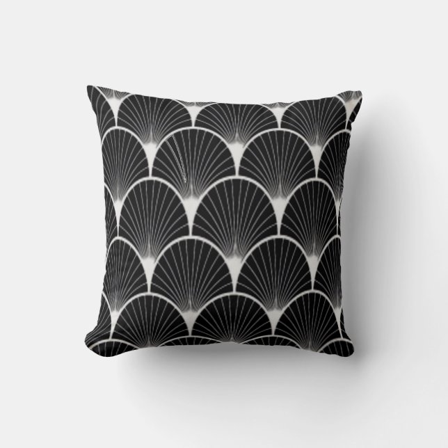 Prachtig zwart & wit Art Deco Fan Design Kussen (Voorkant)