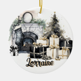 Prachtig zwart, wit en goud kerstversiering keramisch ornament