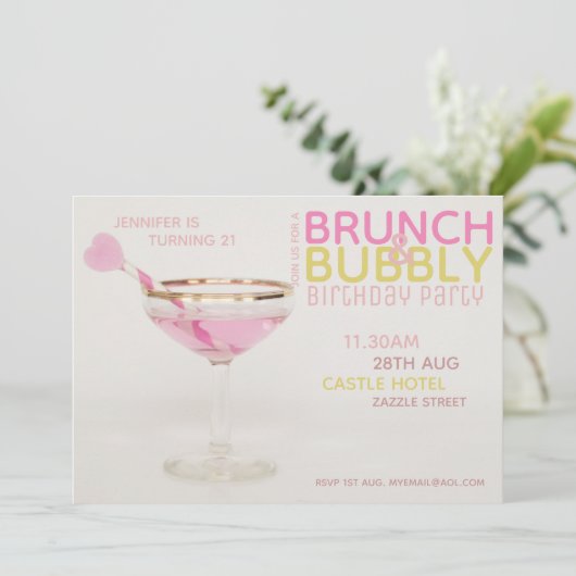 Prachtige 21e BRUNCH BUBBELEN Cocktail ROZE GOUD Kaart (Staand voorkant)