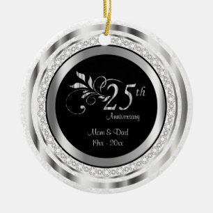 Prachtige 25e Zilverbruiloft Jubileum Keramisch Ornament
