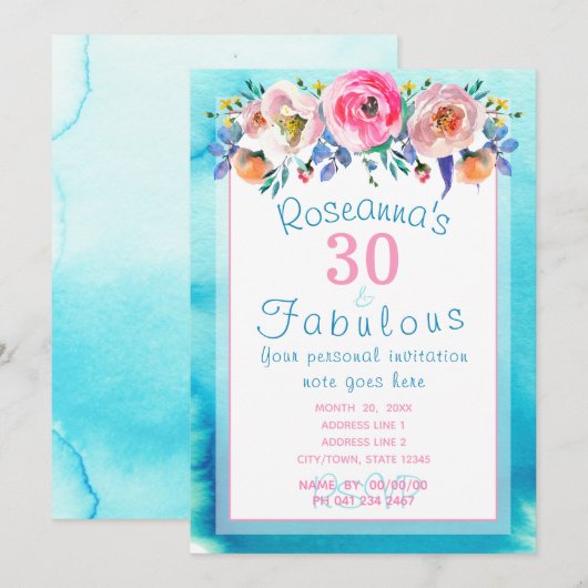 Prachtige 30 en Fabulous Floral Kaart (Voorkant / Achterkant)