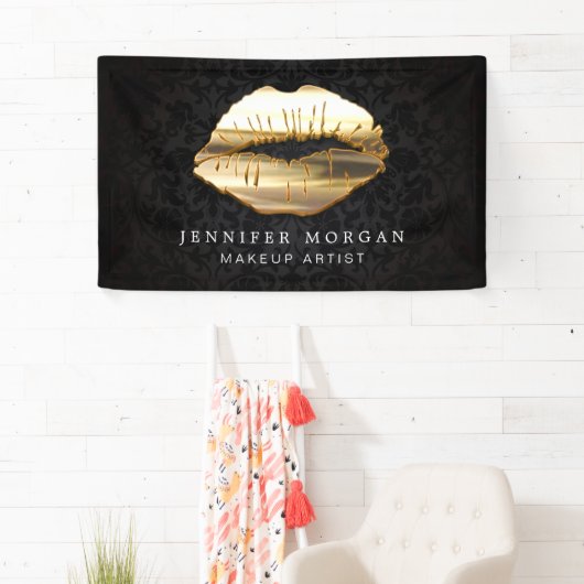 Prachtige 3D Gold Lips Damask Schoonheidssalon Spandoek (Insitu)