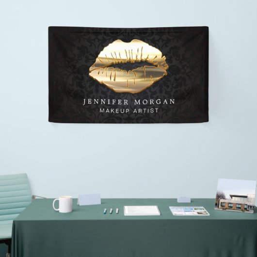 Prachtige 3D Gold Lips Damask Schoonheidssalon Spandoek (Beurs)