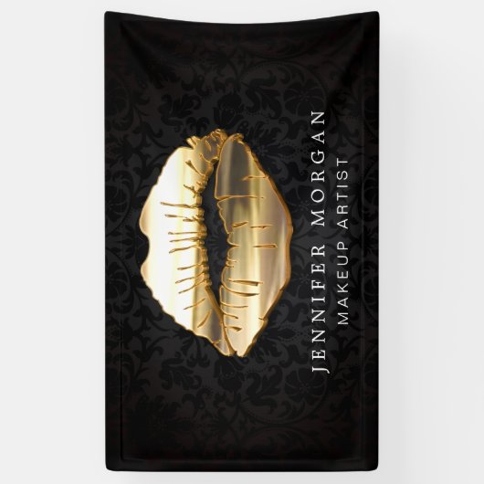 Prachtige 3D Gold Lips Damask Schoonheidssalon Spandoek (Verticaal)