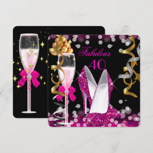 Prachtige 40 Roze Goud Zwarte Bellen 40ste Feest Kaart