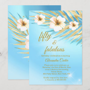 Prachtige 50 Blauwe Turquoise Goud Witte Bloemige  Kaart