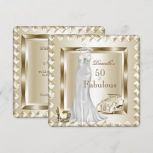 Prachtige 50 Crème Gouden Deco Vintage Car Dress S Kaart