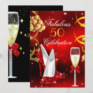 Prachtige 50 Rode Gouden Hoge Hak Champagne Feestj Kaart