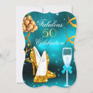 Prachtige 50 Teal Gouden Hoge Hakken Champagne Fee Kaart