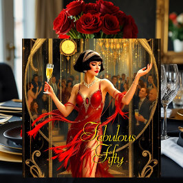 Prachtige 50e 1920’er Art deco Vrouw Rood Kaart