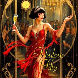 Prachtige 50e 1920’er Art deco Vrouw Rood Kaart