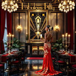 Prachtige 50e Art deco Vrouw Afro-Amerikaans Rood Kaart