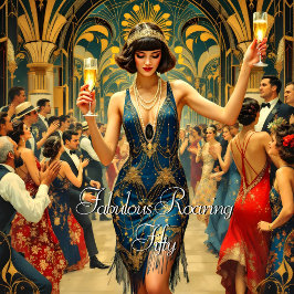 Prachtige 50e jaren '20 Art deco Vrouw Blauw Kaart