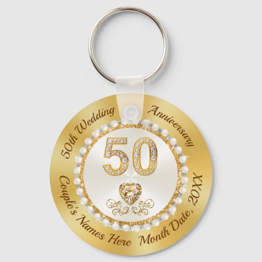 Prachtige, 50e Jubileum Favors CHEAP, Golden Sleutelhanger (Voorkant)