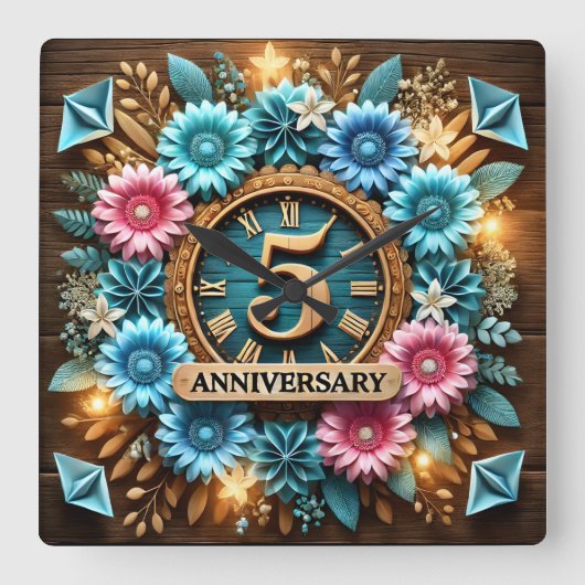 Prachtige 5e trouwdag vierkante klok (Voorkant)