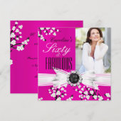 Prachtige 60 Foto Elegante Roze Bloesem Verjaardag Kaart (Voorkant / Achterkant)