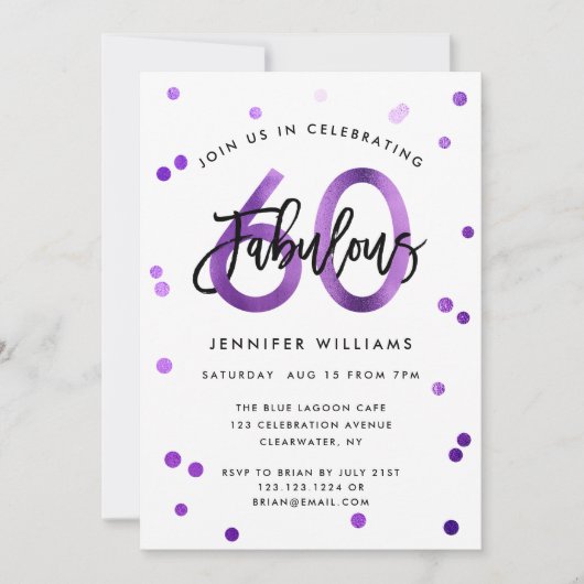 Prachtige 60e | Modern Chique Paarse Verjaardagsfe Kaart (Voorkant)