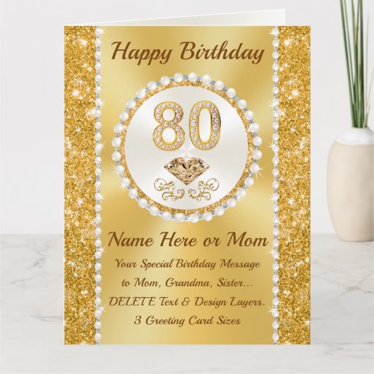 Prachtige, 80e Verjaardag Kaart voor Mam, Gramma,  (Voorkant)