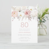 Prachtige 80e verjaardag Party Blush Floral Kaart (Staand voorkant)