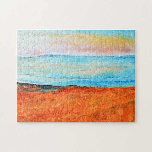 Prachtige Abstract Oranje blauw  strand Legpuzzel (Horizontaal)