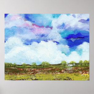 Prachtige abstracte landschapskunst boerderij huis poster