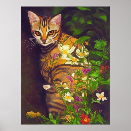 Prachtige Abyssiniaanse kat in een midnight Garden Poster (Voorkant)