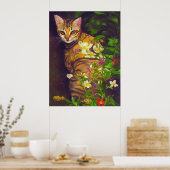 Prachtige Abyssiniaanse kat in een midnight Garden Poster (Keuken)