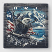 Prachtige adelaar met Amerikaanse vlag en bergen Vierkante Klok (Voorkant)