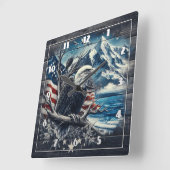 Prachtige adelaar met Amerikaanse vlag en bergen Vierkante Klok (Hoek)