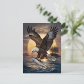 Prachtige adelaar stijgt over een vis briefkaart (Staand voorkant)