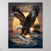 Prachtige adelaar stijgt over een vis poster (Voorkant)