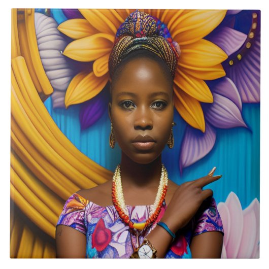 Prachtige Afrikaanse vrouw met horloge Tegeltje (Voorkant)