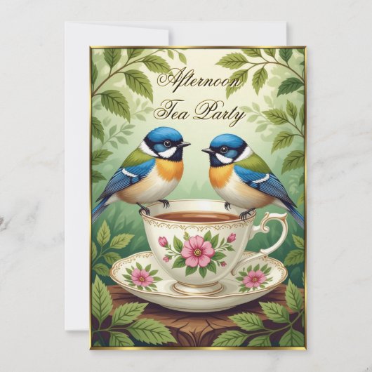 Prachtige Afternoon Tea Party Kleurrijke Vogels Kaart (Voorkant)