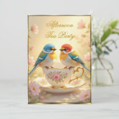 Prachtige Afternoon Tea Party Kleurrijke Vogels Kaart (Staand voorkant)