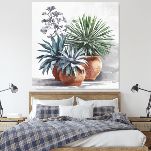 Prachtige Agave Planten in Rustieke Terracotta Pot Canvas Afdruk (Insitu (Slaapkamer))