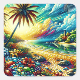 Prachtige AI Art | Kustschoonheid Vierkante Sticker