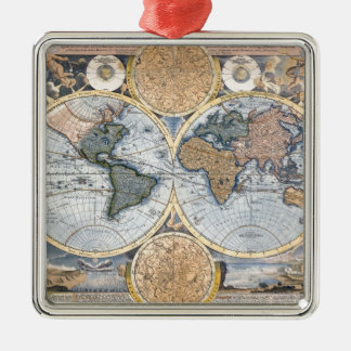Prachtige Antiek Atlas Map Metalen Ornament