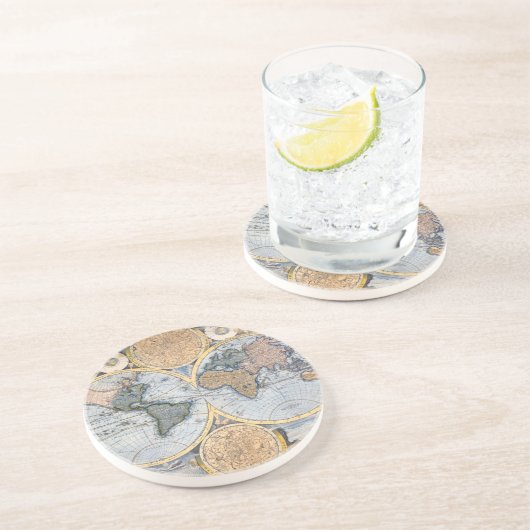 Prachtige Antiek Atlas Map Zandsteen Onderzetter (Zijkant)