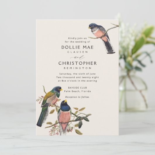 Prachtige Antiek Birdie Invitation Suite Kaart (Staand voorkant)