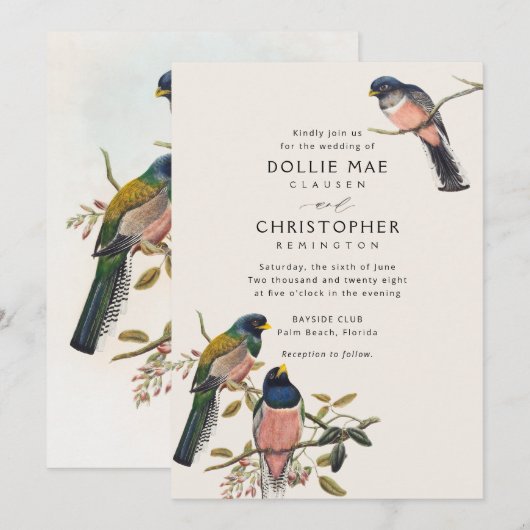 Prachtige Antiek Birdie Invitation Suite Kaart (Voorkant / Achterkant)