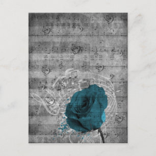 Prachtige antiek blauw roos verfsplaat briefkaart