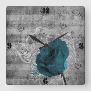 Prachtige antiek blauw roos vierkante klok