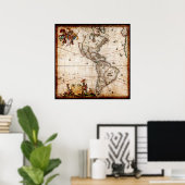 Prachtige Antiek  kaart Noord-Amerika Poster (Thuiskantoor)