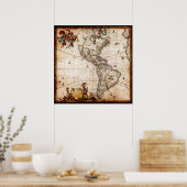 Prachtige Antiek  kaart Noord-Amerika Poster (Keuken)