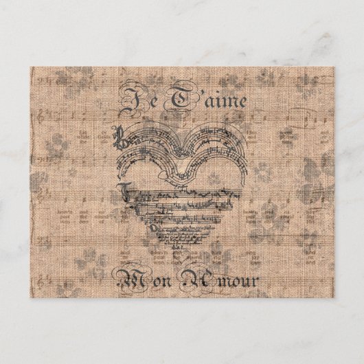 Prachtige antiek muzieknoten hart briefkaart (Voorkant)