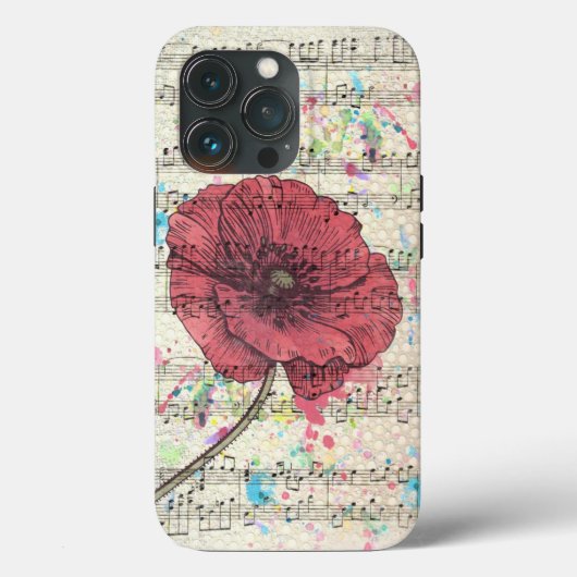 Prachtige antiek muzieknoten voor papaverbloemen Case-Mate iPhone case (Achterkant)