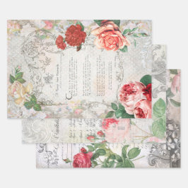 Prachtige Antiek ontkoppeling van Floral Ephemera Inpakpapier Vel