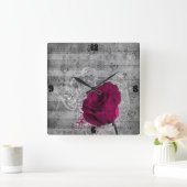 Prachtige antiek, roze roos verfsplaat vierkante klok (Huis)