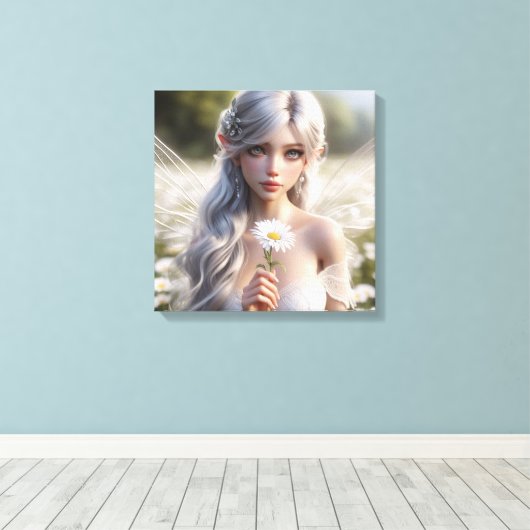 Prachtige aprilfee in Daisies Canvas Afdruk (Insitu (Houten vloer))