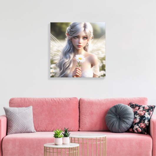 Prachtige aprilfee in Daisies Canvas Afdruk (Insitu (Woonkamer))